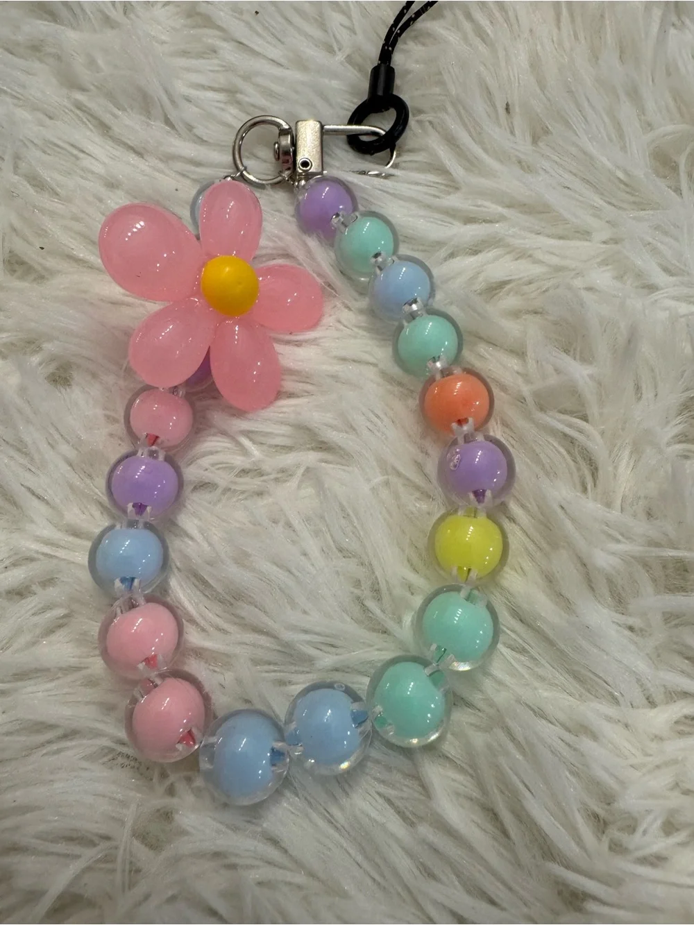 Pink Flower Beaded phone charm Bracelet
